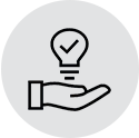 A black and white icon of a hand holding an idea.